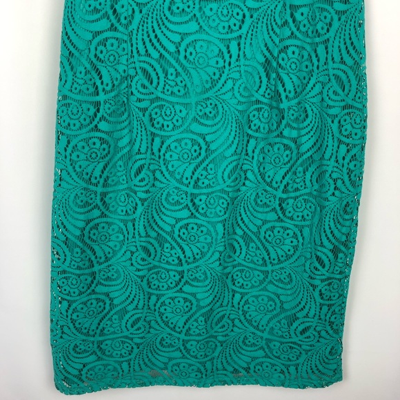 Eliza J High Neck Teal Lace Sleeveless Sheath Dress - Size 2 - Picture 5 of 13